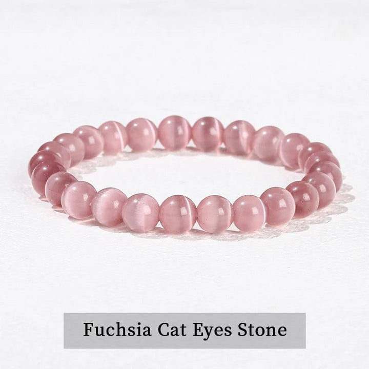 Fuchsia Cat Eye natural stone beaded bracelet with a smooth, elastic stretch design for comfortable, grounding wear.