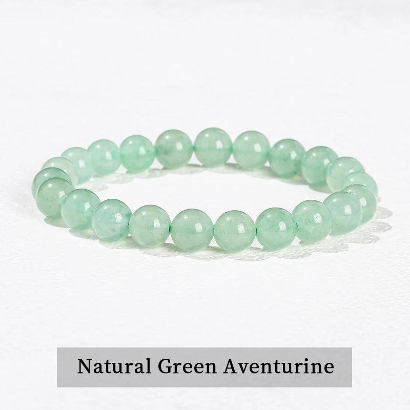Natural Green Aventurine beaded bracelet, a smooth, elastic stretch gemstone accessory for heart chakra healing.