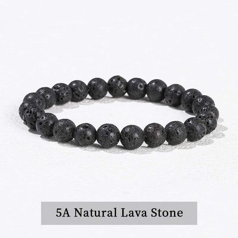 Natural Lava Stone beaded bracelet, a grounding stretch accessory featuring porous black volcanic beads for root chakra.