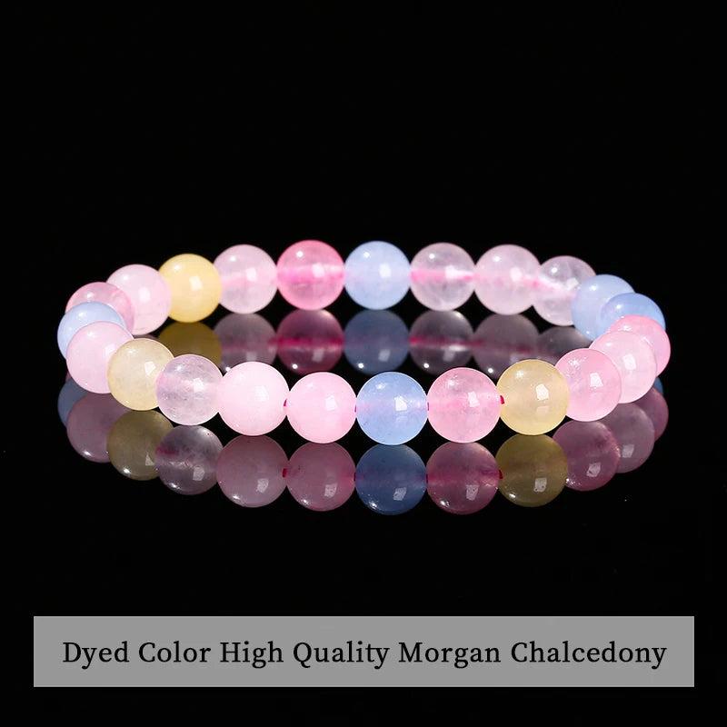 Natural Stone Beaded Bracelet featuring smooth, multicolored Morgan Chalcedony beads on a comfortable stretch band.
