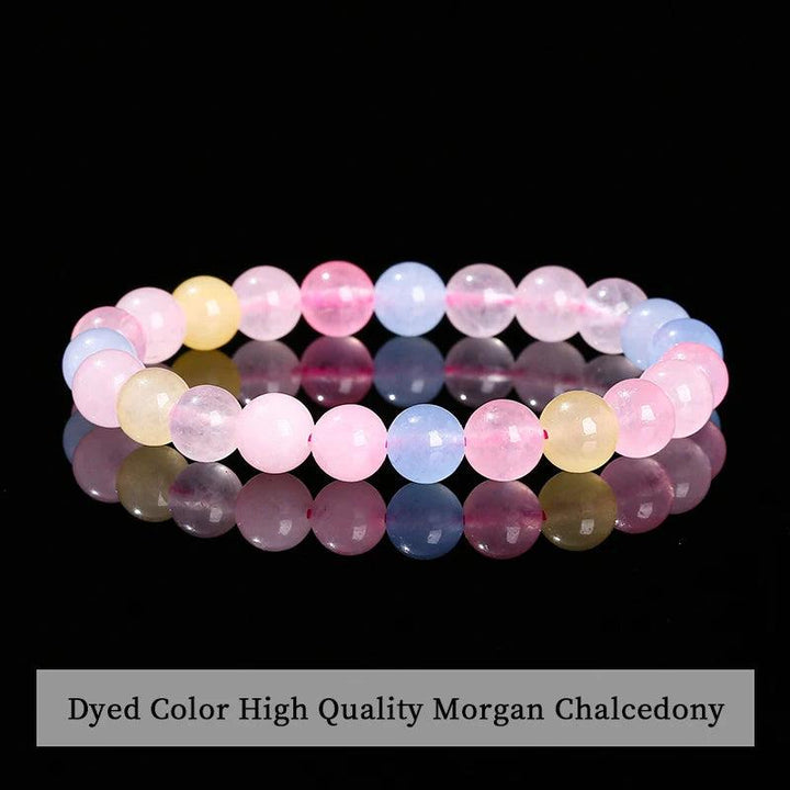Natural Stone Beaded Bracelet featuring smooth, multicolored Morgan Chalcedony beads on a comfortable stretch band.