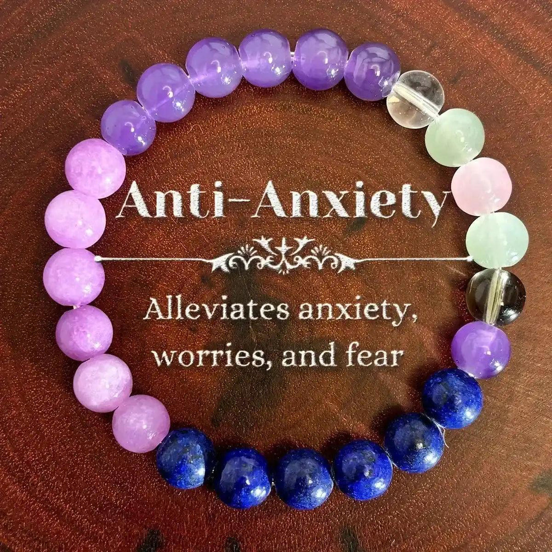 Anti-Anxiety Natural Stone Beaded Healing Bracelet with amethyst, lapis lazuli, and rose quartz for calming energy.
