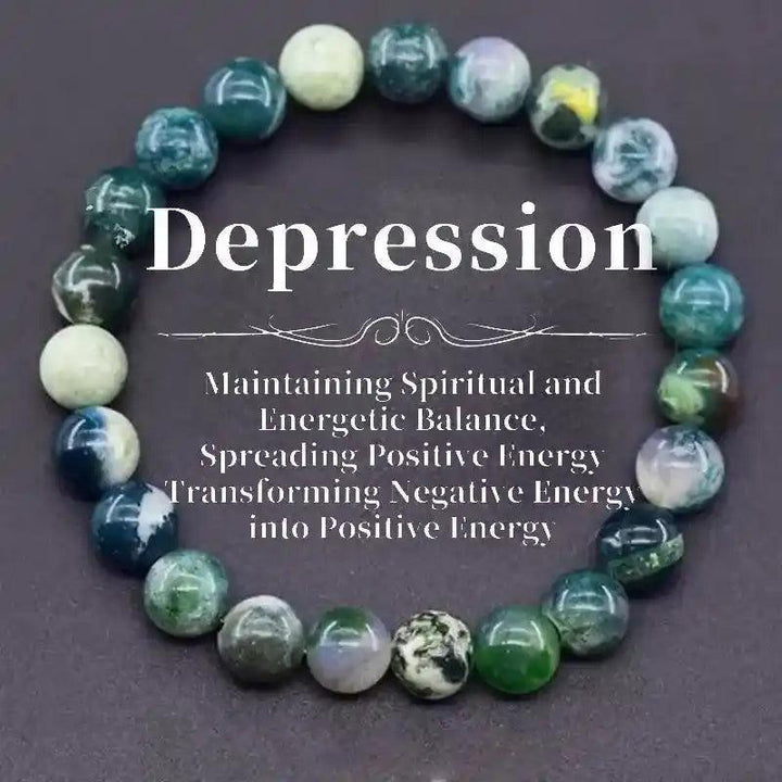 Moss Agate Natural Stone Beaded Healing Bracelet for Depression, promoting positive energy and balance.