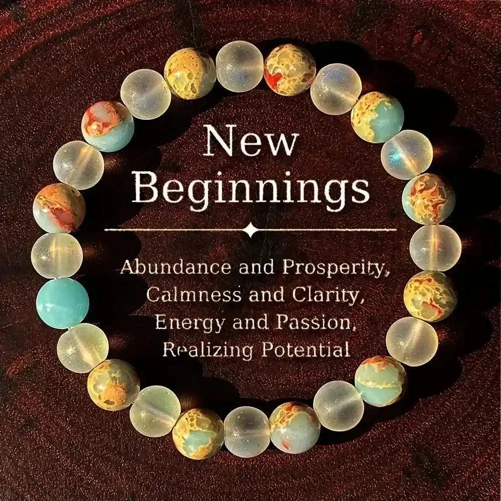 Natural Stone Beaded Healing Bracelet for New Beginnings, featuring colorful jasper and clear quartz beads.