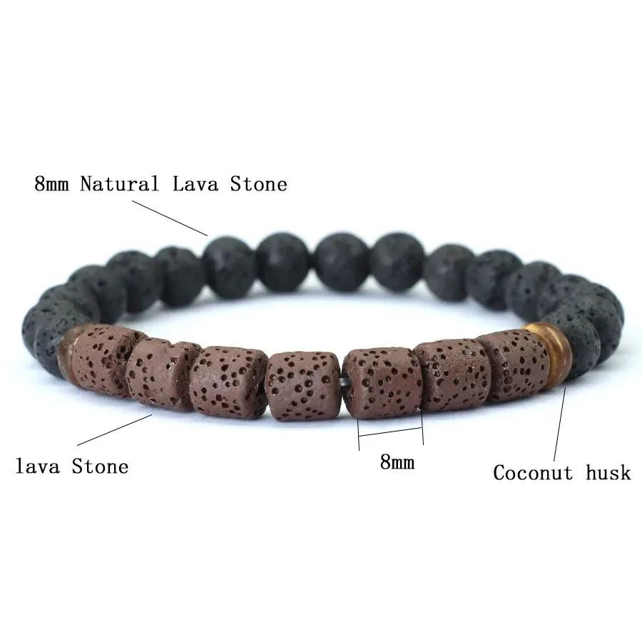 Natural Lava Stone Coconut Bead Handmade Men's Bracelet for grounding and stability.