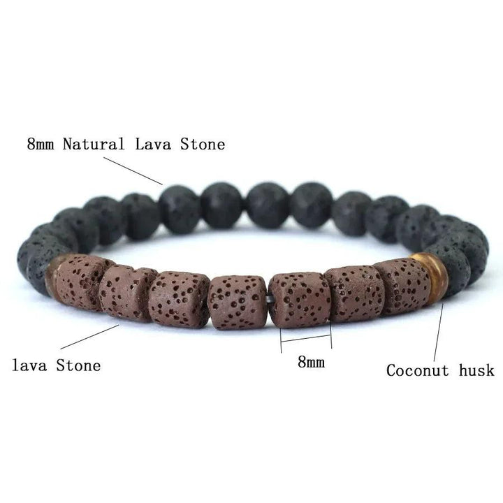 Natural Lava Stone Coconut Bead Handmade Men's Bracelet for grounding and stability.