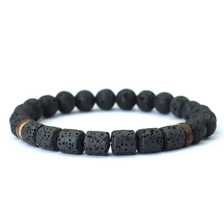 Natural Stone Coconut Bead Handmade Men's Bracelet with grounding black lava stone and organic coconut accents.