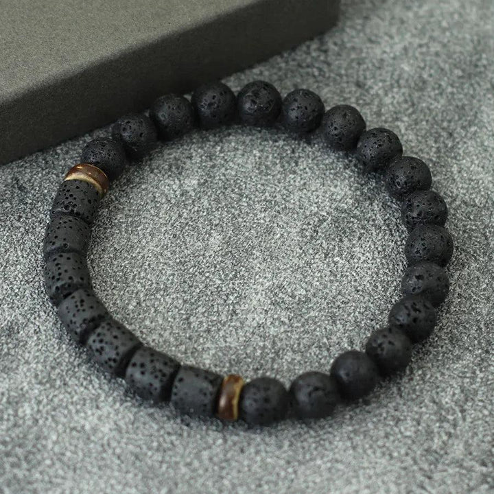 Natural Stone Coconut Bead Handmade Men's Bracelet with grounding lava stone and warm coconut accents.