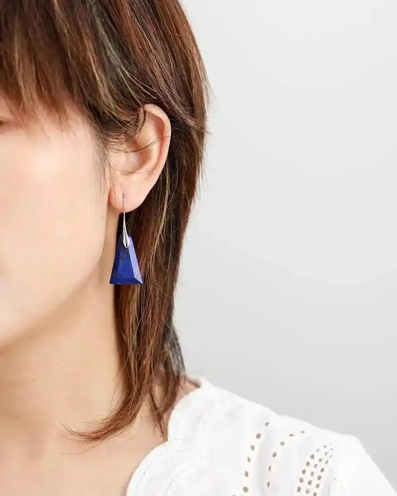 Trapezoid Lapis Lazuli Drop Earrings: Modern, elegant, natural gemstone for balance and positive vibes.