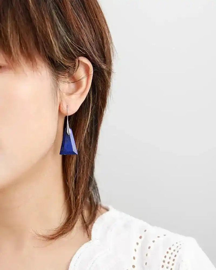 Trapezoid Lapis Lazuli Drop Earrings: Modern, elegant, natural gemstone for balance and positive vibes.