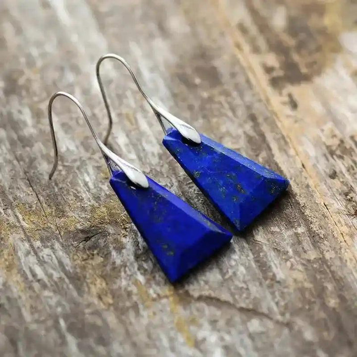 Trapezoid Natural Stone Drop Earrings with deep blue Lapis Lazuli for balance and positive vibes.