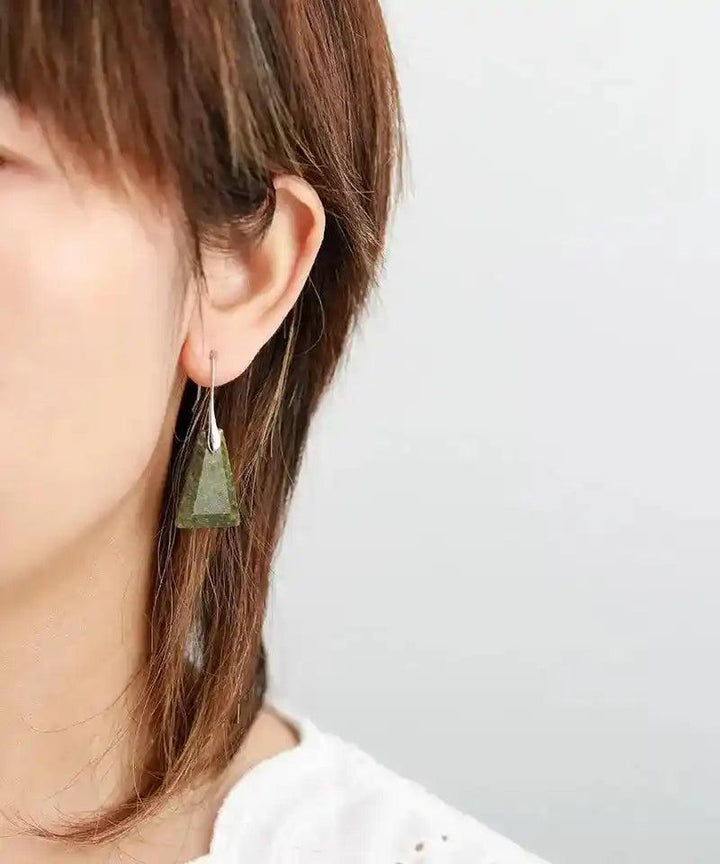 Trapezoid Natural Stone Drop Earrings: Green gemstone earrings promoting balance and grounding.