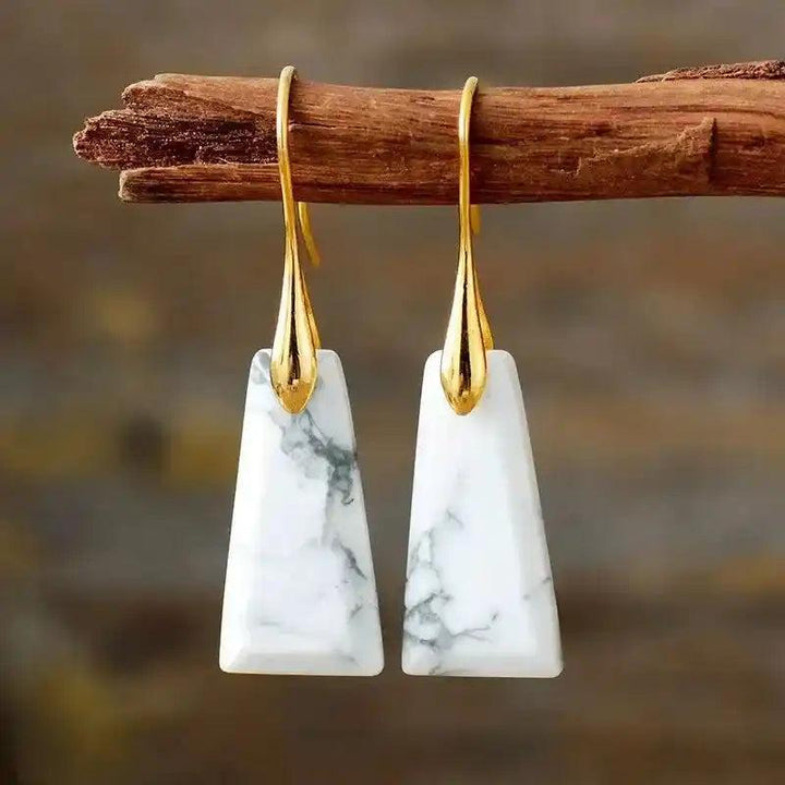 Trapezoid Natural Stone Drop Earrings with white howlite for balance and grounding, featuring gold-tone hooks.