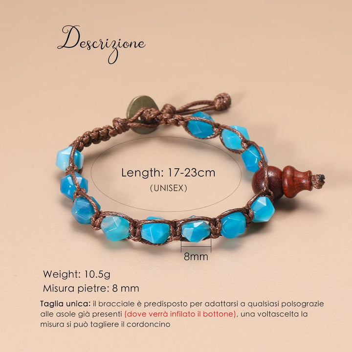 Natural Stone Handwoven Adjustable Unisex Bracelet with vibrant blue semi-precious stone beads and a comfortable cord.