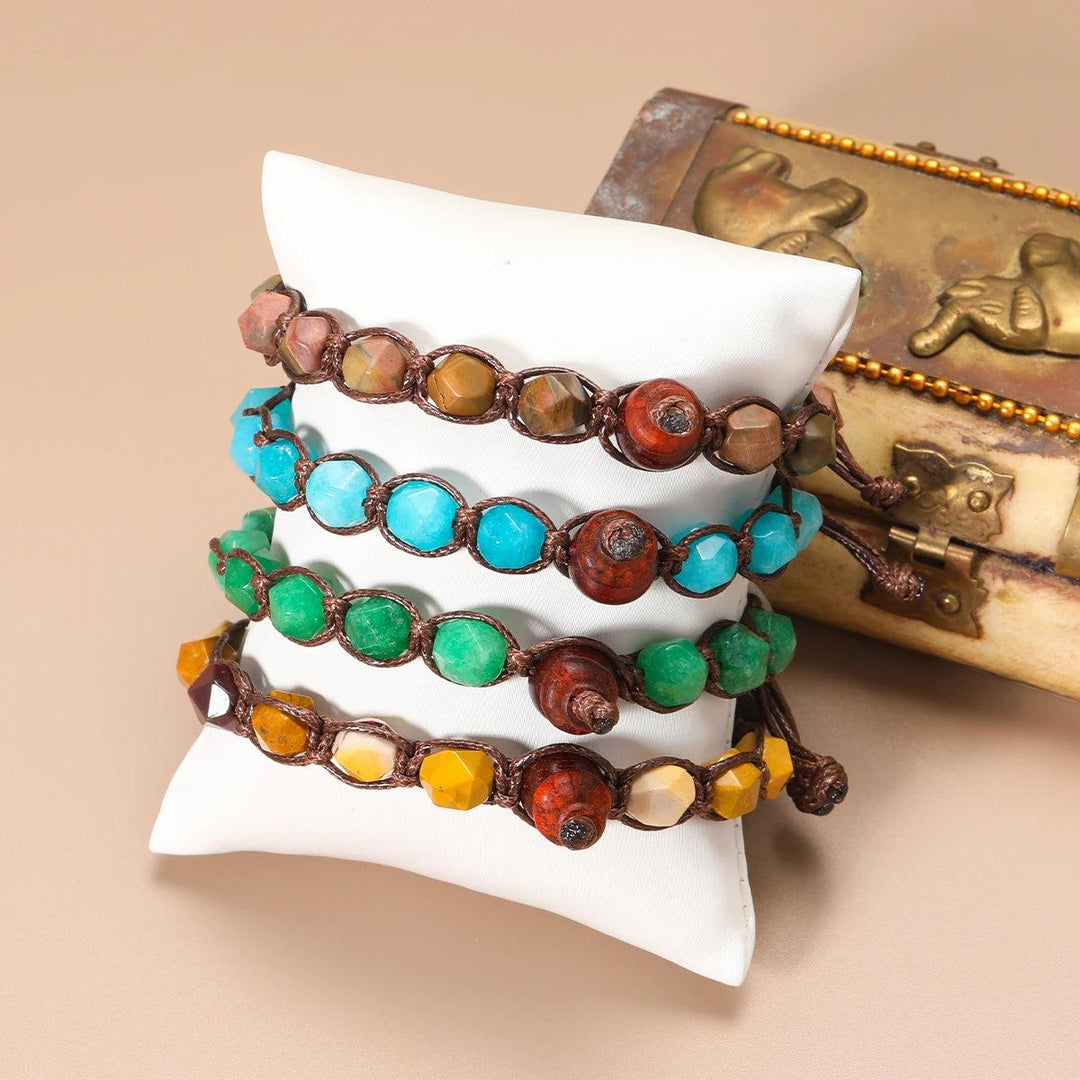 Natural Stone Handwoven Adjustable Unisex Bracelets with vibrant semi-precious beads for healing and grounding.