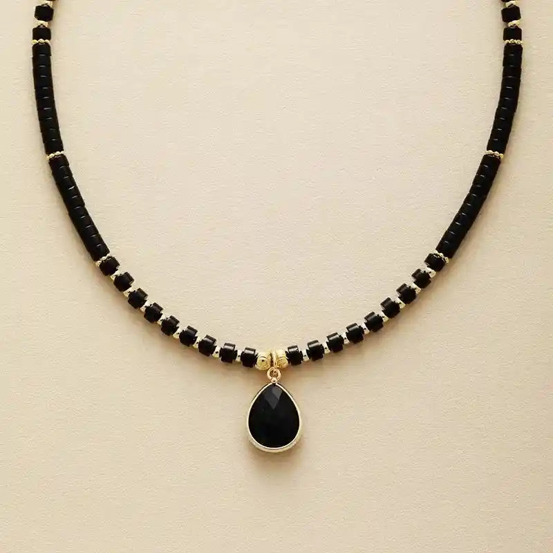 Natural Stone Teardrop Choker Necklaces-Necklaces-Ali-Agate-16" Long-Crystal Destiny
