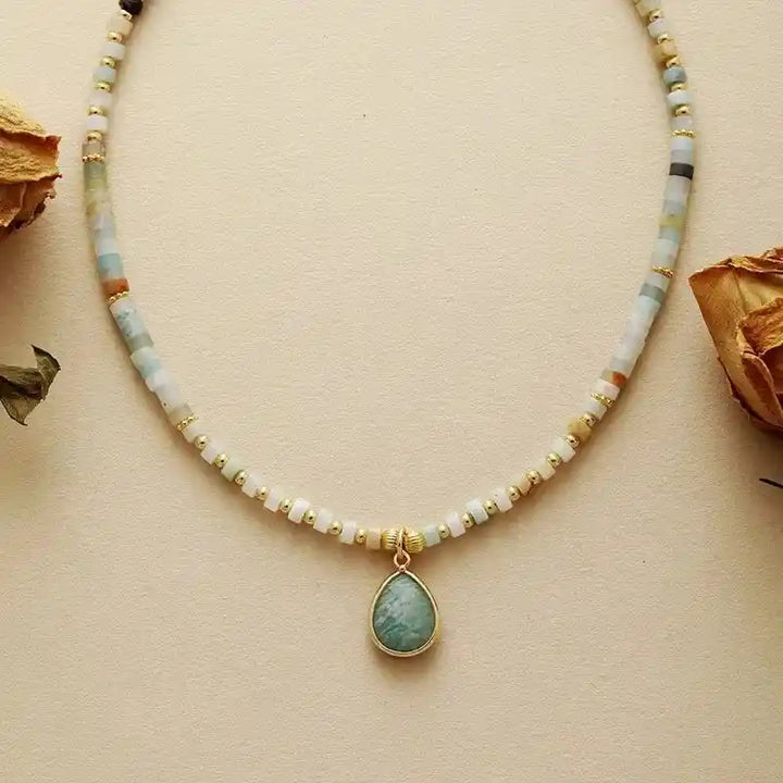 Natural Stone Teardrop Choker Necklaces-Necklaces-Ali-Amazonite-16" Long-Crystal Destiny