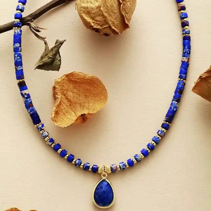 Natural Stone Teardrop Choker Necklaces-Necklaces-Ali-Lapis Lazuli-16" Long-Crystal Destiny