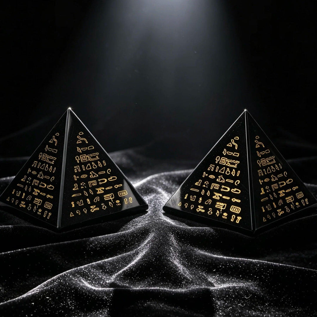 Obsidian Crystal Engraved Pyramid Polished Natural Stone