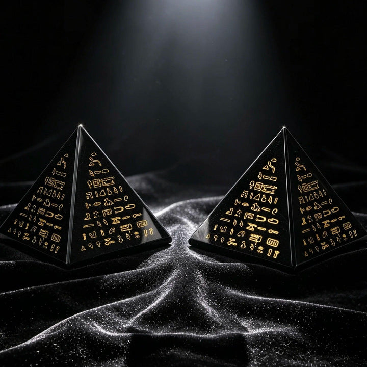 Obsidian Crystal Engraved Pyramid Polished Natural Stone