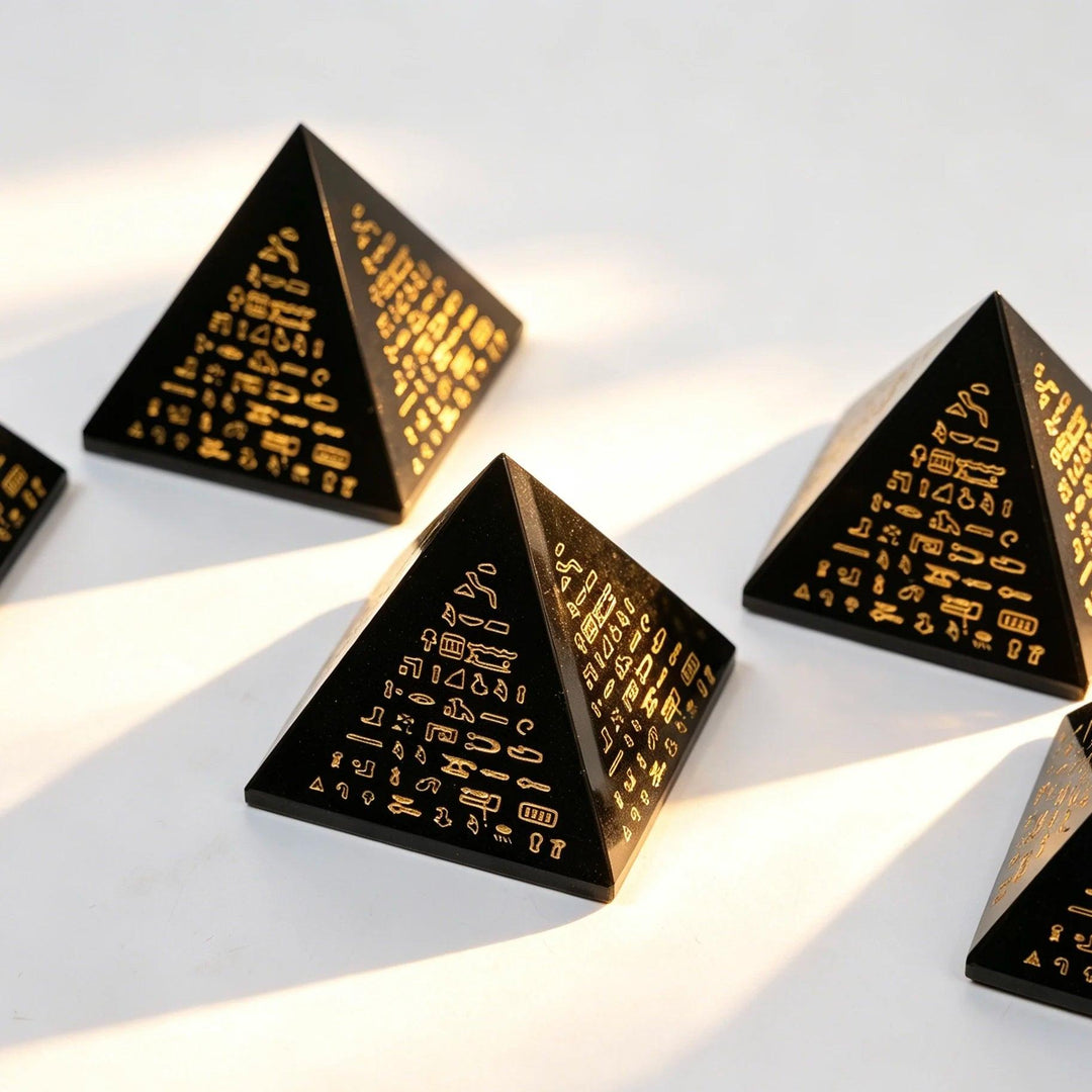 Obsidian Crystal Engraved Pyramid Polished Natural Stone