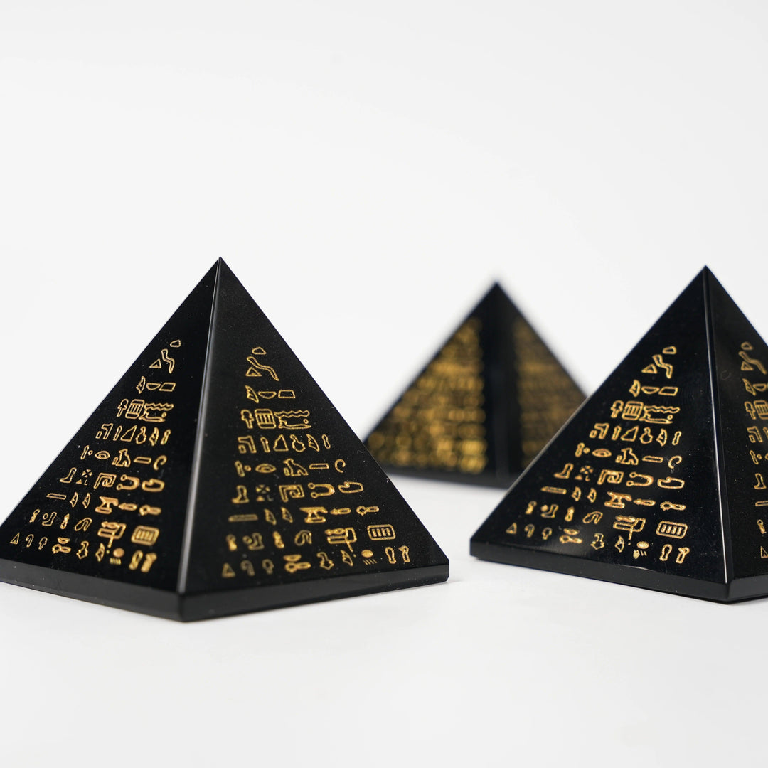 Obsidian Crystal Engraved Pyramid Polished Natural Stone