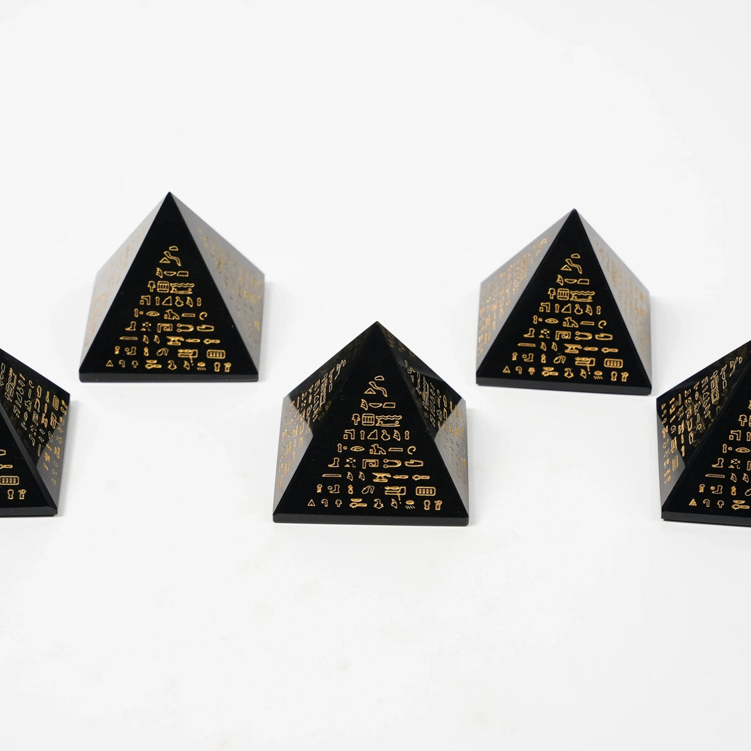 Obsidian Crystal Engraved Pyramid Polished Natural Stone
