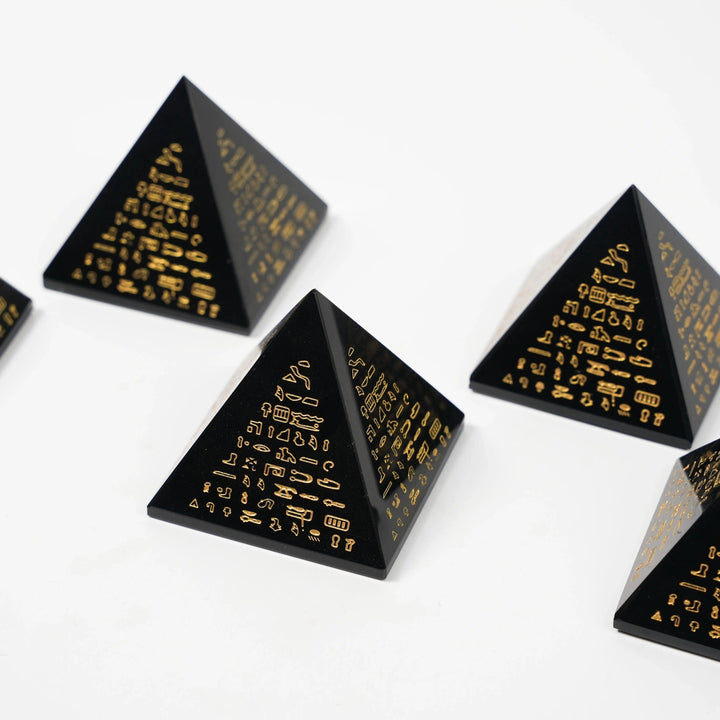 Obsidian Crystal Engraved Pyramid Polished Natural Stone