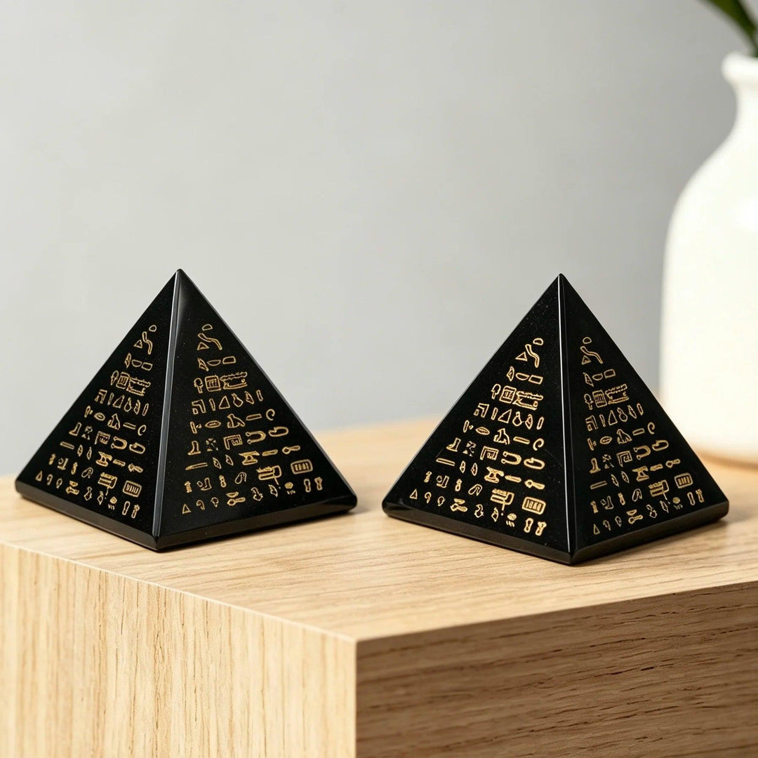 Obsidian Crystal Engraved Pyramid Polished Natural Stone
