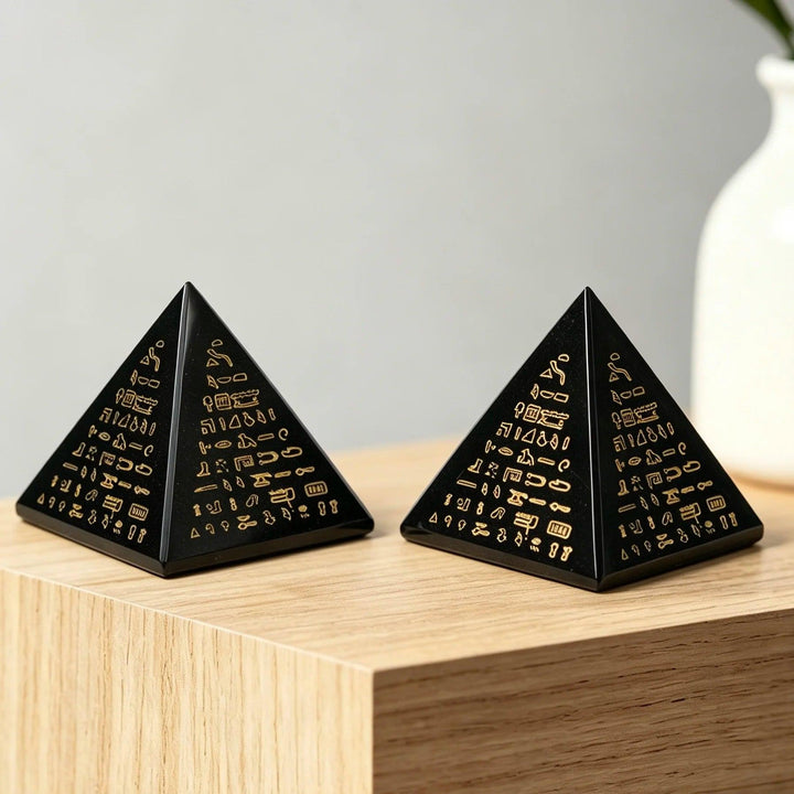 Obsidian Crystal Engraved Pyramid Polished Natural Stone