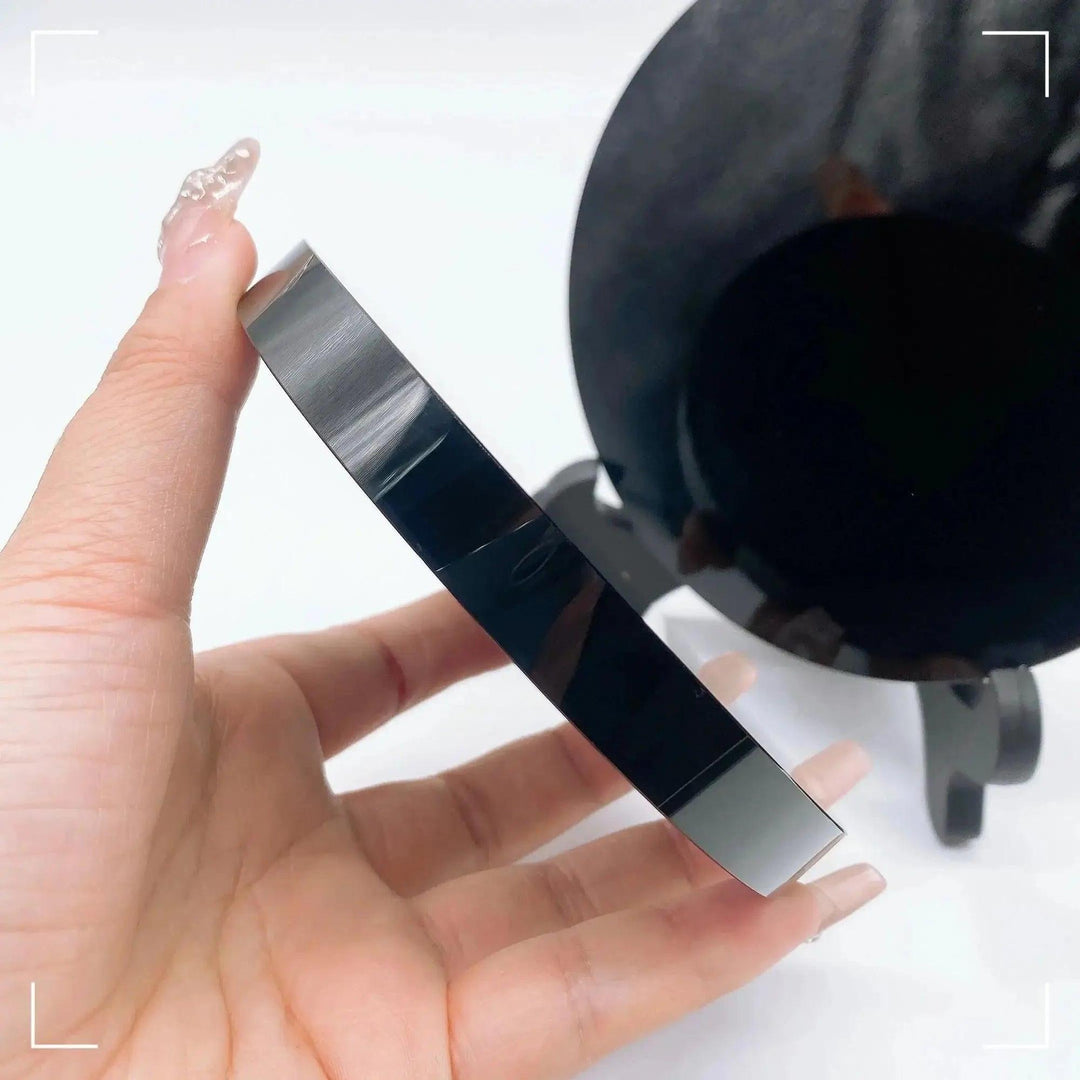 Obsidian Scrying Mirror | Black Obsidian Divination Mirror with Stand