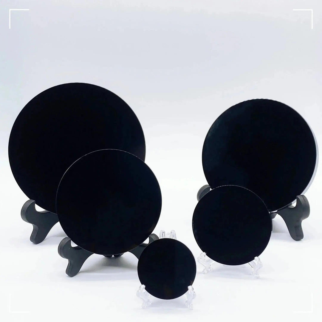 Obsidian Scrying Mirror | Black Obsidian Divination Mirror with Stand