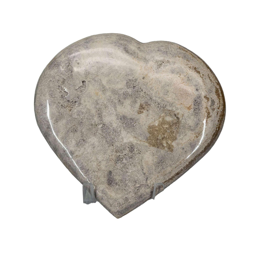 Ocean Jasper Heart 4 Inch: Polished heart-shaped stone with swirling green, cream, and pink orbicular patterns.