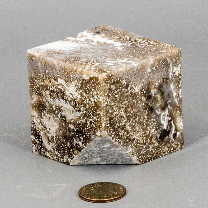 Ocean Jasper Cut Corner Cube, 2.25" with creams and earth tones, perfect for Heart and Solar Plexus Chakras.