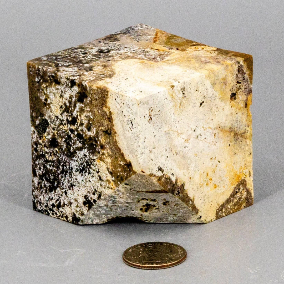 Ocean Jasper Cut Corner Cube, 2.5", with soft greens, creams, and earthy tones, perfect for altars.