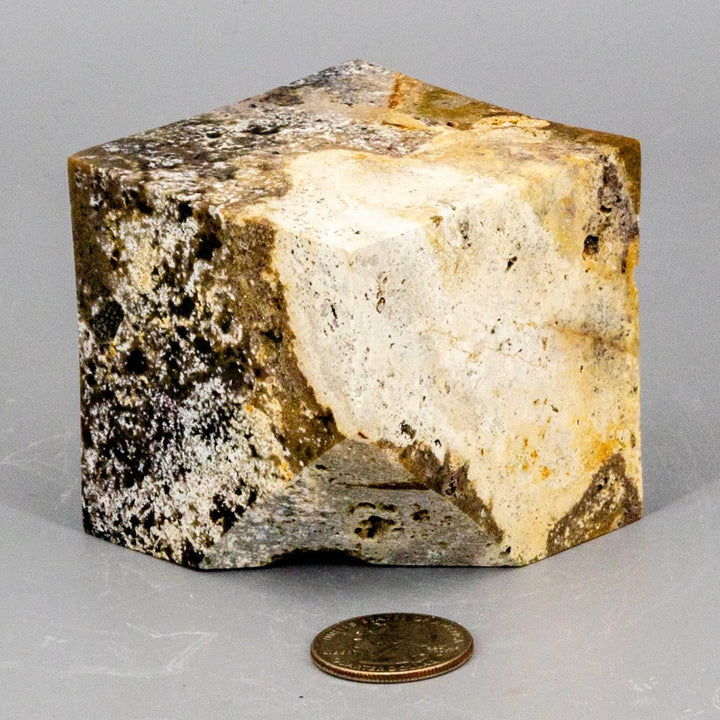 Ocean Jasper Cut Corner Cube, 2.5", with soft greens, creams, and earthy tones, perfect for altars.