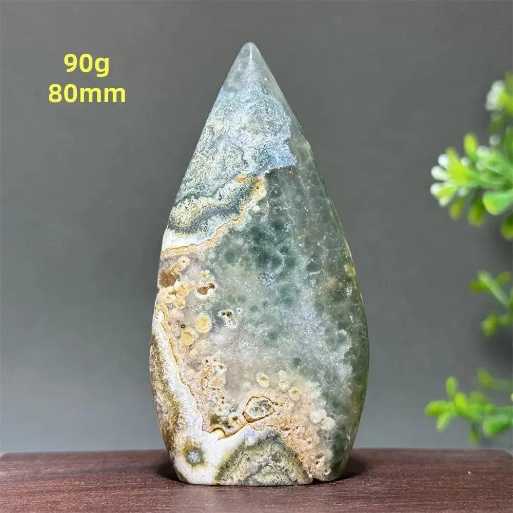 Ocean Jasper freeform crystal, 90g, 80mm, with green, cream, rust, and brown orbicular patterns from Crystal Destiny.