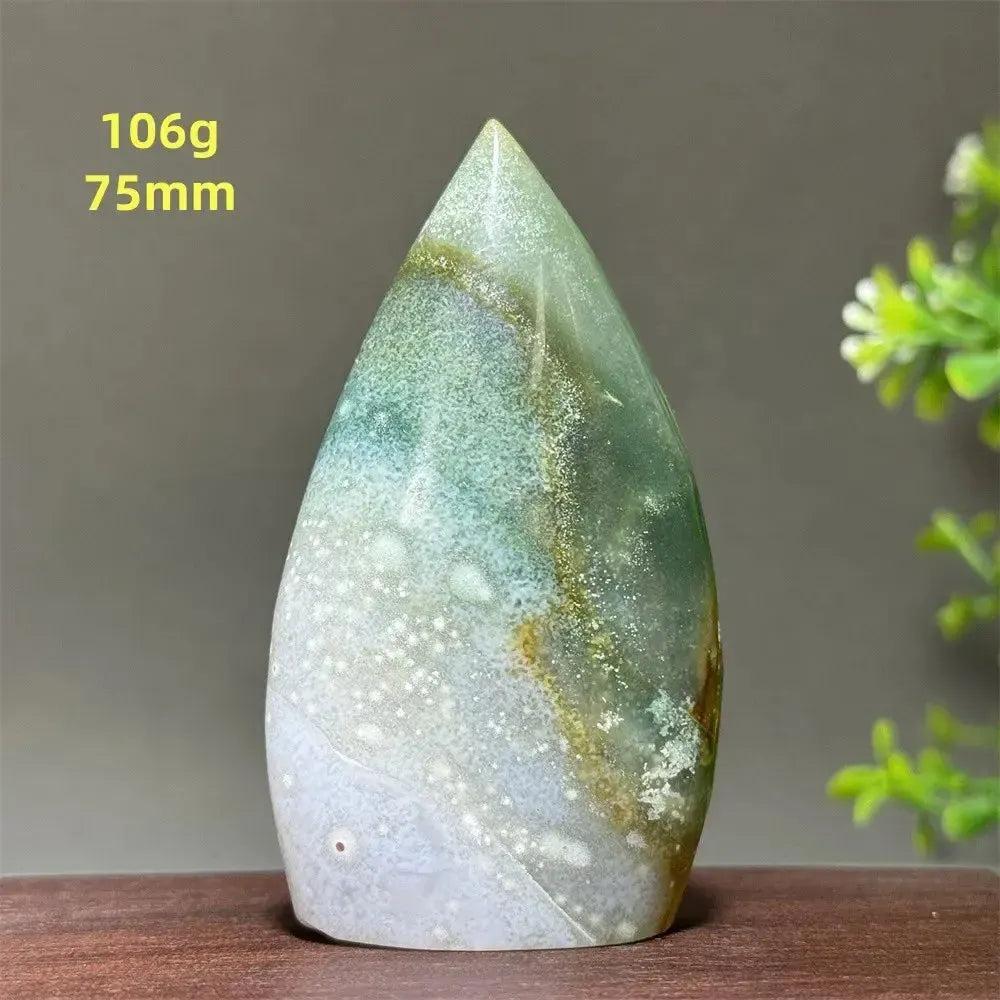 Ocean Jasper Crystal Freeform Orbicular Stone, polished, with soft greens, creams, and rusts, supporting joy and balance.