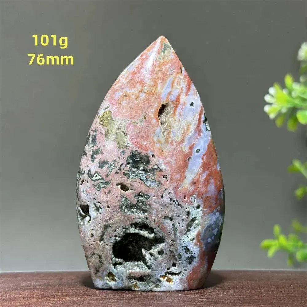 Ocean Jasper Crystal Freeform Orbicular Stone Polished, 101g, 76mm. Unique pink, green, cream, rust patterns, druzy pockets.