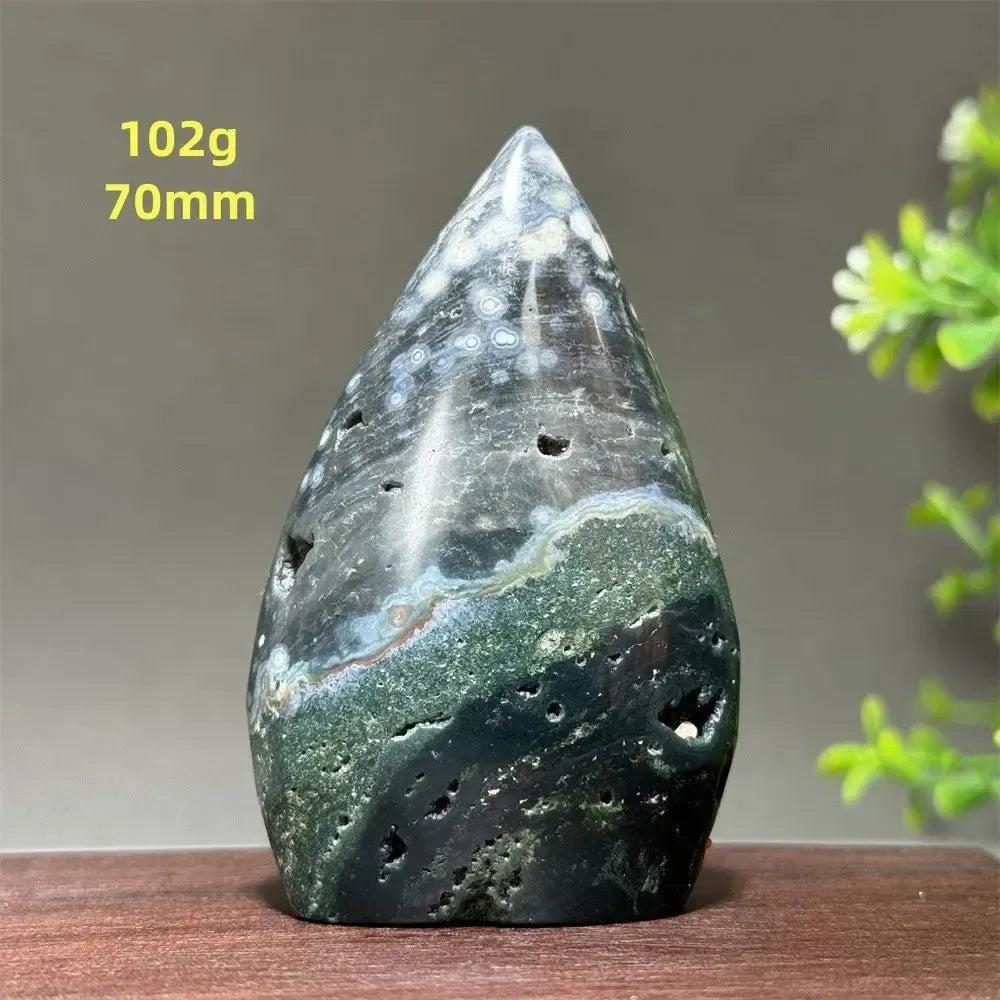 Ocean Jasper Crystal Freeform Orbicular Stone Polished, 102g, 70mm, with green, cream, rust patterns and druzy pockets.