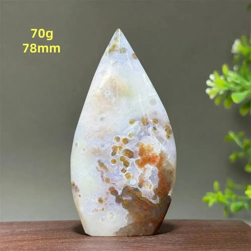 Ocean Jasper Crystal Freeform Orbicular Stone Polished, 70g, 78mm. Unique green, cream, rust patterns.