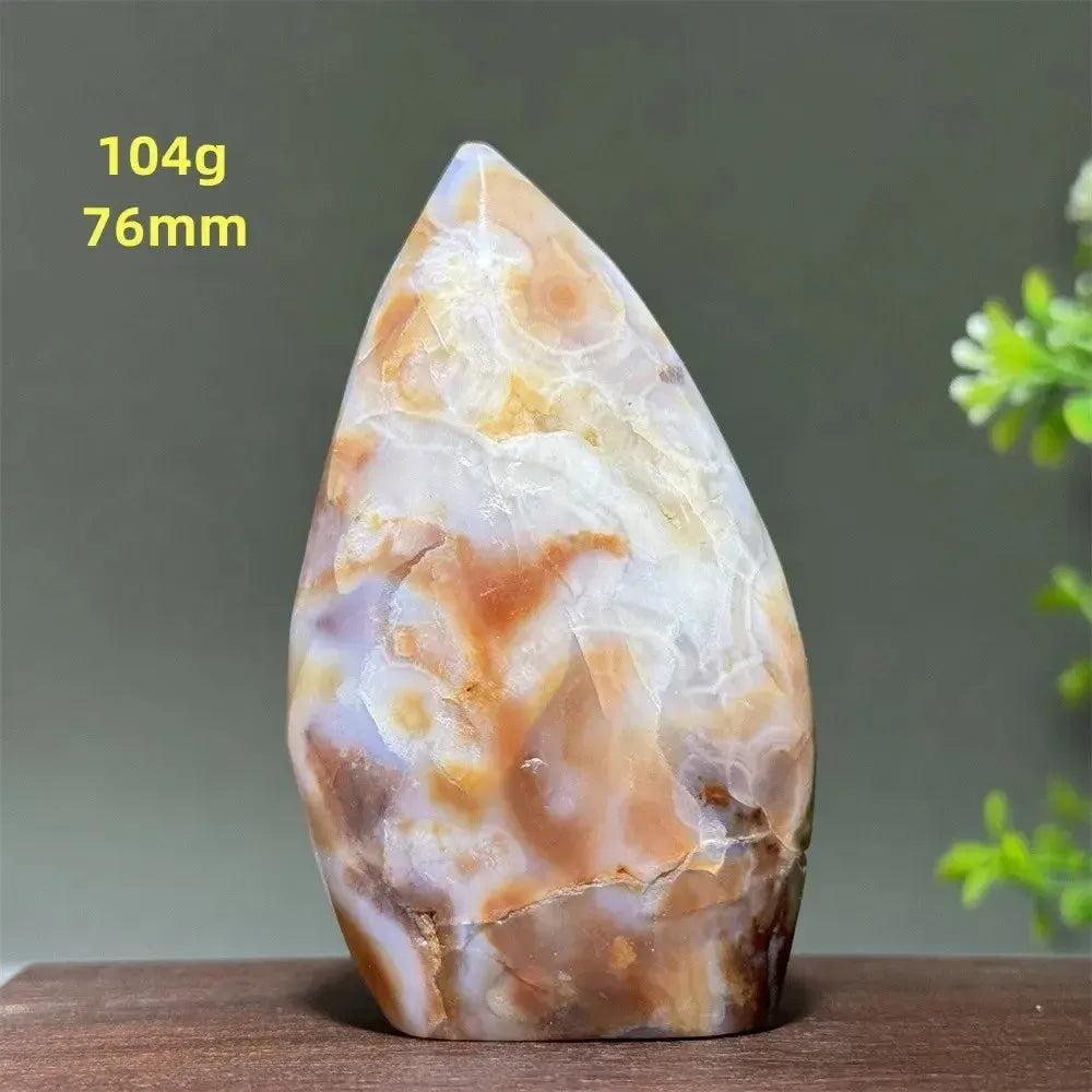 Ocean Jasper Crystal Freeform Orbicular Stone, polished, 104g, 76mm, with green, cream, and rust patterns.
