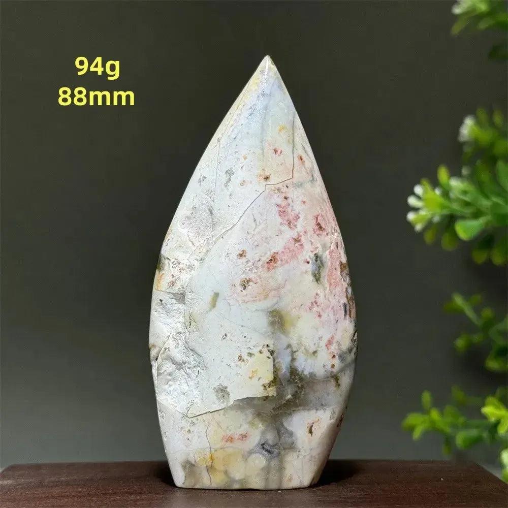 Ocean Jasper Crystal Freeform Orbicular Stone Polished, 94g, 88mm. Soft greens, creams, rusts, and pinks.