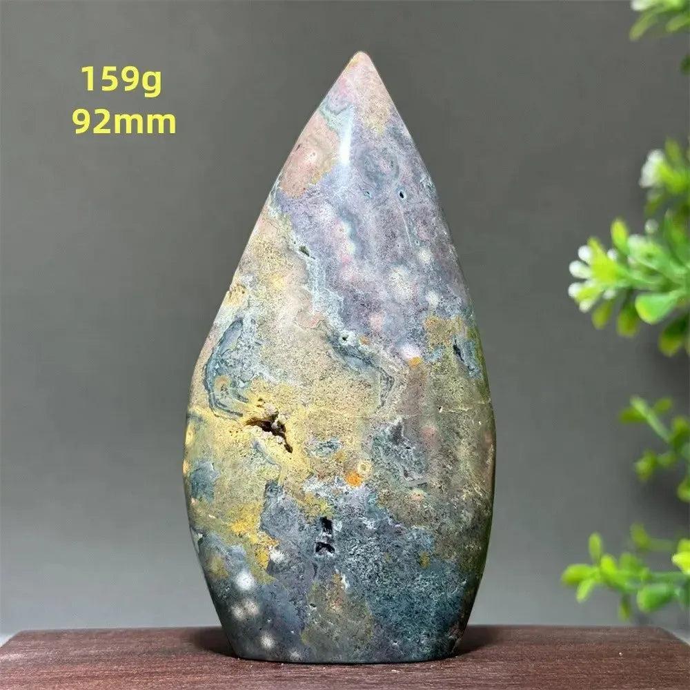 Ocean Jasper Crystal Freeform Orbicular Stone, polished, 159g, 92mm, with unique green, cream, rust, and earth tones.