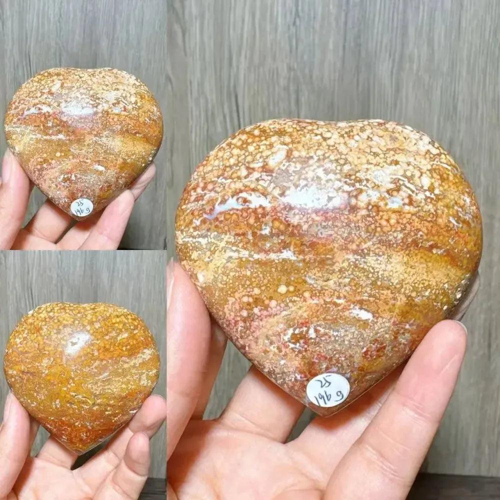 Ocean Jasper Crystal Heart from Crystal Destiny, showing earthy browns, peachy pinks, and creamy whites.