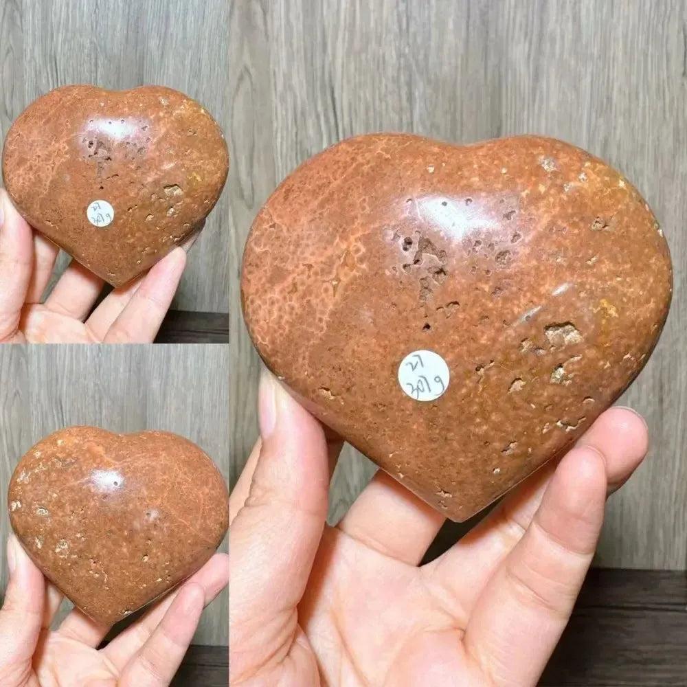 Polished brown Ocean Jasper crystal heart from Crystal Destiny, showcasing natural textures and loving energy.
