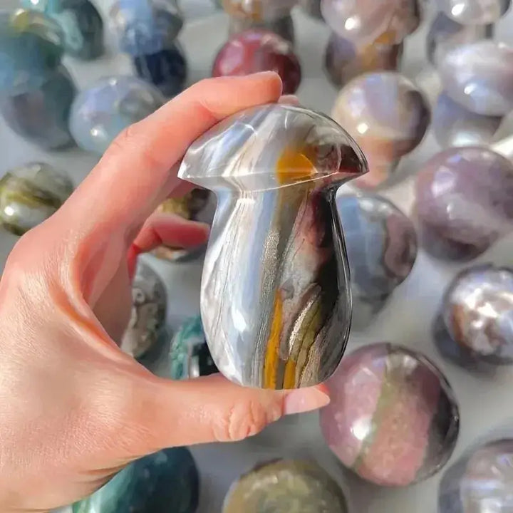 Ocean Jasper Crystal Mushroom Ornament-Carvings-Ali-Ocean Jasper-100mm-Crystal Destiny