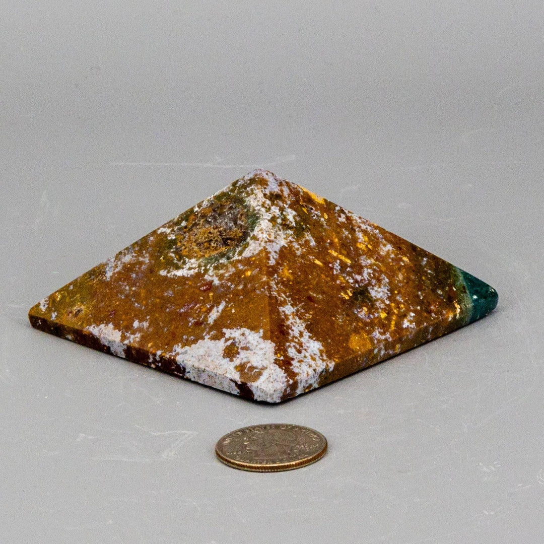 Ocean Jasper Pyramid, 3" crystal with swirling earthy tones, amplifying uplifting energy.