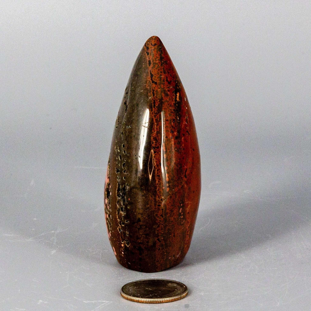 Large Ocean Jasper Torch Freeform (198g) with swirling golden-red and earthy brown patterns, tapered elegant shape.