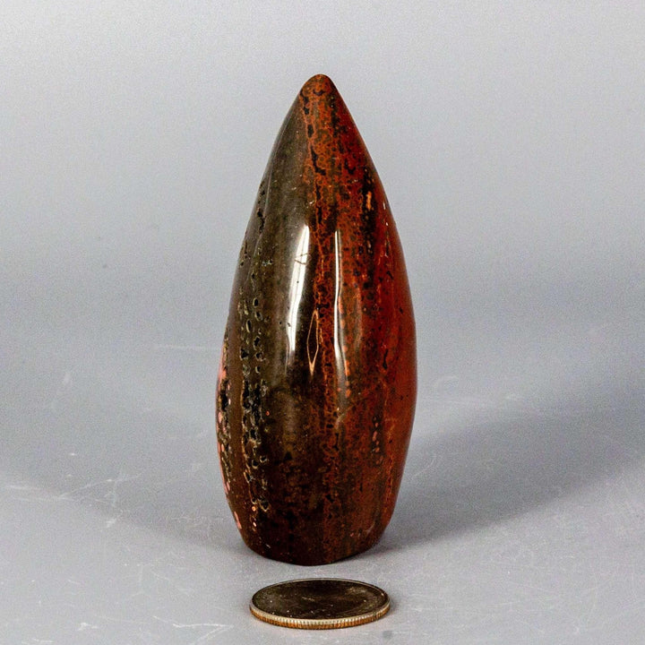 Large Ocean Jasper Torch Freeform (198g) with swirling golden-red and earthy brown patterns, tapered elegant shape.